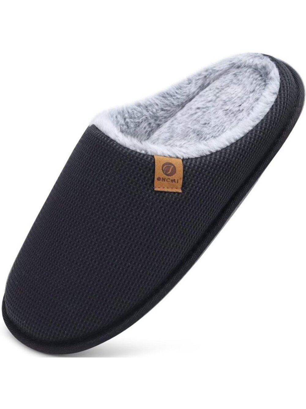 Men's Plush Black Cushion Foam Shake Fleece Faux Fur Lining House Slipper Shoes